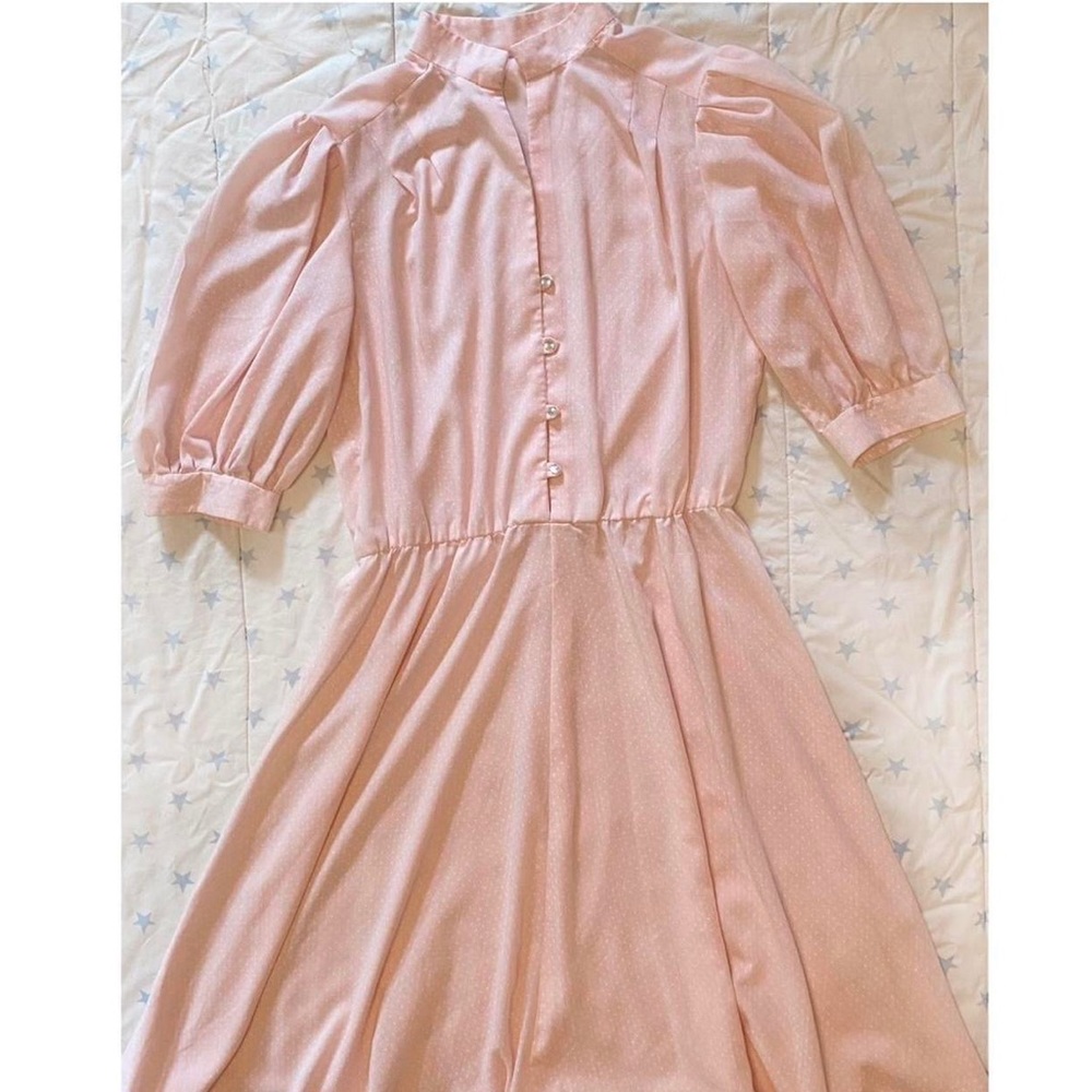 1980s Vintage Homemade Pink Dress with White Dots
